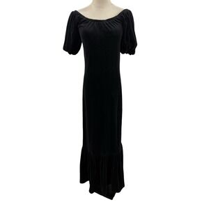 Vtg 70s Black Velvet Maxi Dress Off The Shoulder Sz 14 Whimsigoth Romantic Party